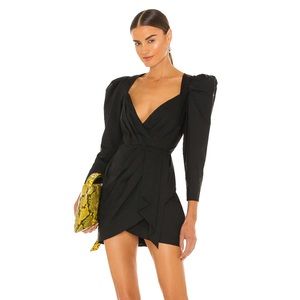 NBD Malone Puff Sleeve Cotton Mini Dress Black